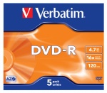 Диск DVD-R Verbatim 4.7Gb 16x Jewel case (5шт) (43519)